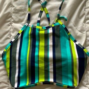 Aerie High Neck Vertical Striped Bikini Top